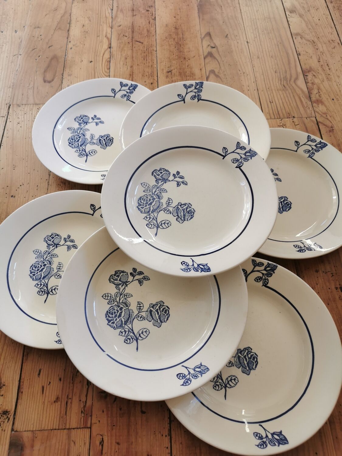 Old St Amand flat plates, blue roses