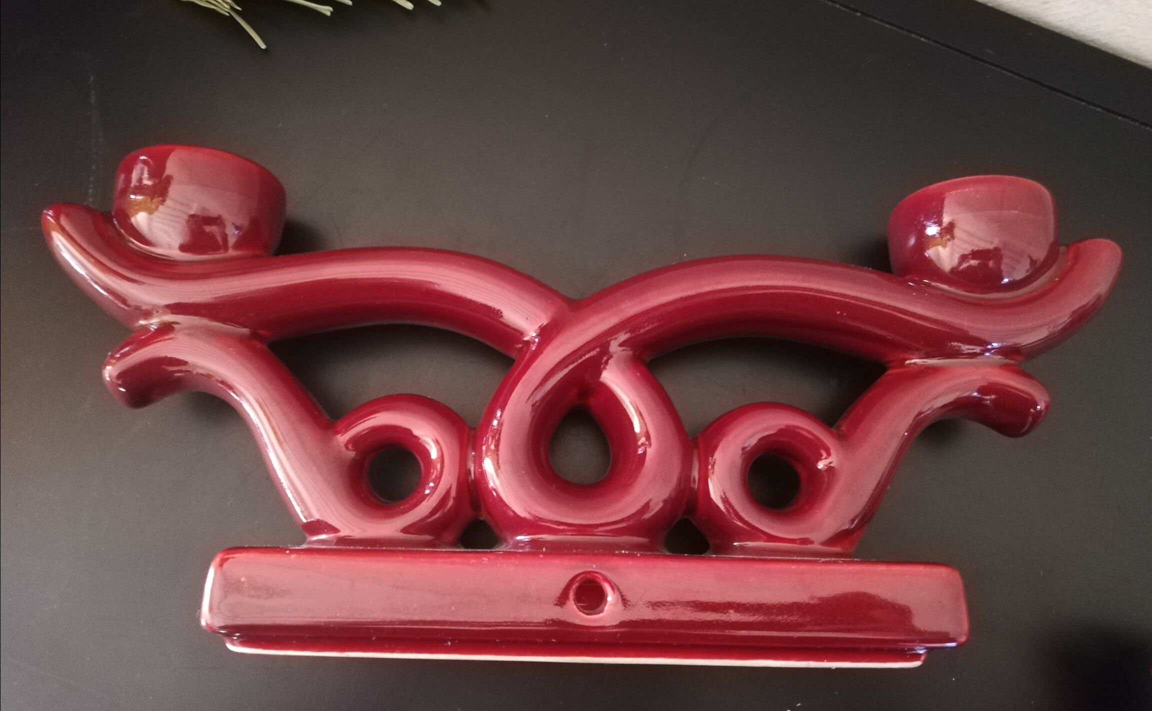 Two-spoke glazed ceramic chandelier
