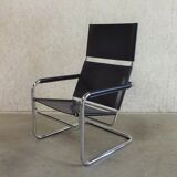 Tubular Lounge Armchair Model Rondo High with black leather by Heinrich Pfalzberger for Ag Wohnbarf