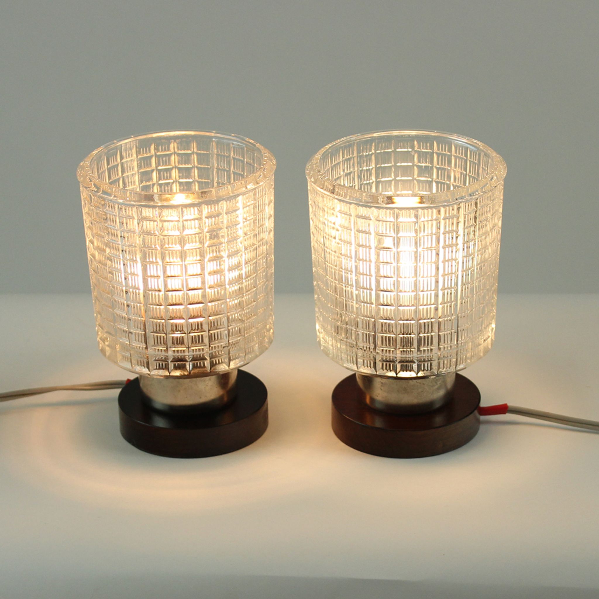 Set of 2 table lamps in glass and wood, Czechoslovakia 1960s