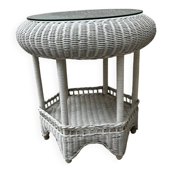 Table guéridon rotin blanc vintage