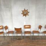 Series of 6 vintage industrial school chairs stackable 1950 thermophorized seating
