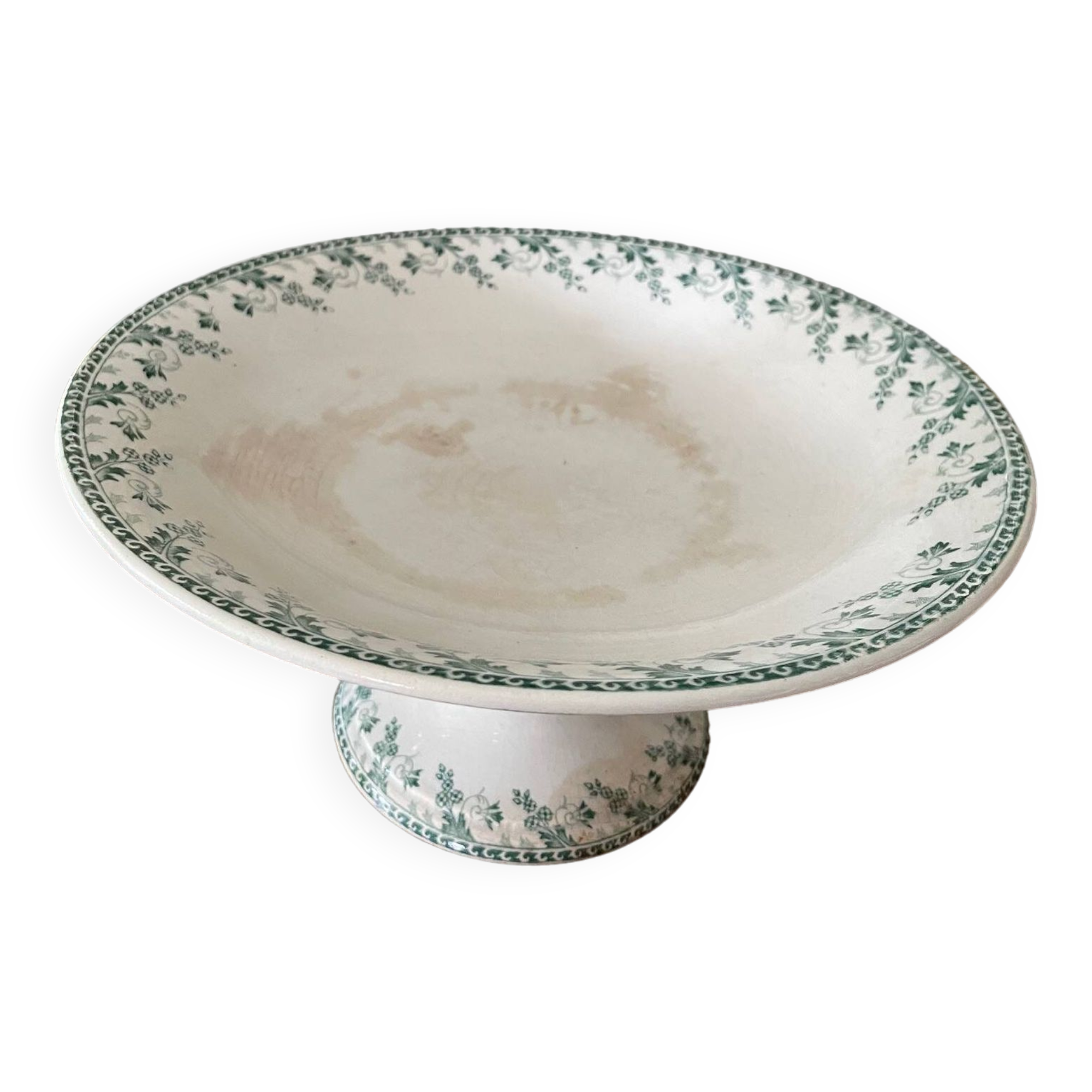 High compote bowl in opaque porcelain from Gien, Montigny model