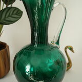 Vintage green blown glass jug vase