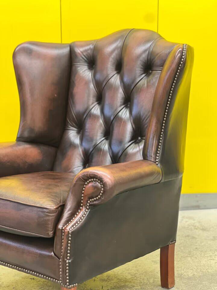Traditional English Wingback Chesterfield Leather Armchair