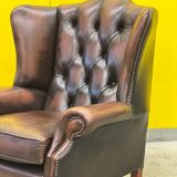Traditional English Wingback Chesterfield Leather Armchair