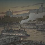 Lithograph by Henri Rivière The Pont des Saints-Pères and the Louvre