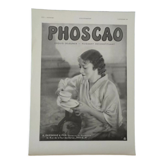 Publicité Phoscao petit déjeuner femme issue revue année 1930