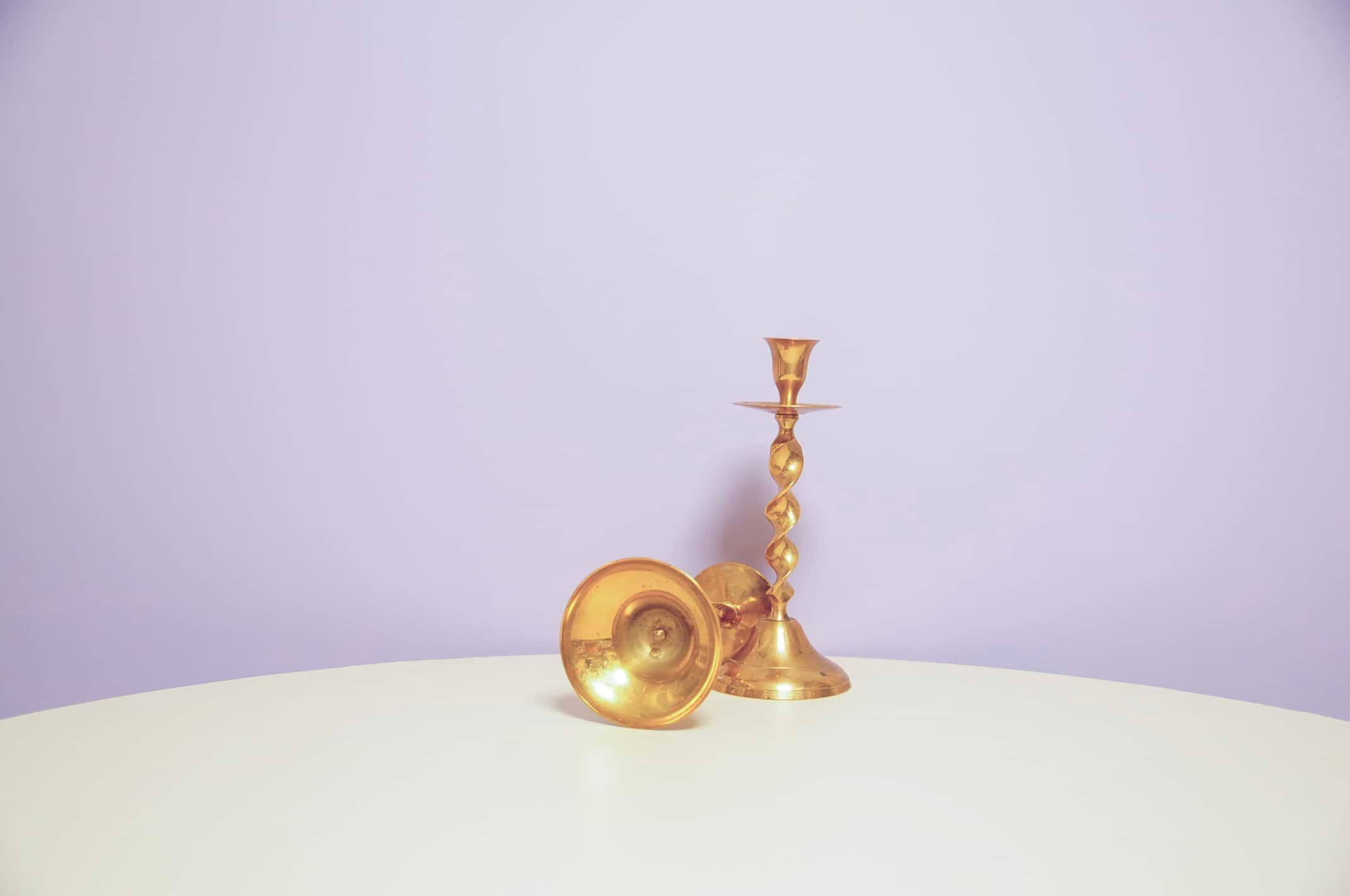 Set of 2 twisted gold candlesticks