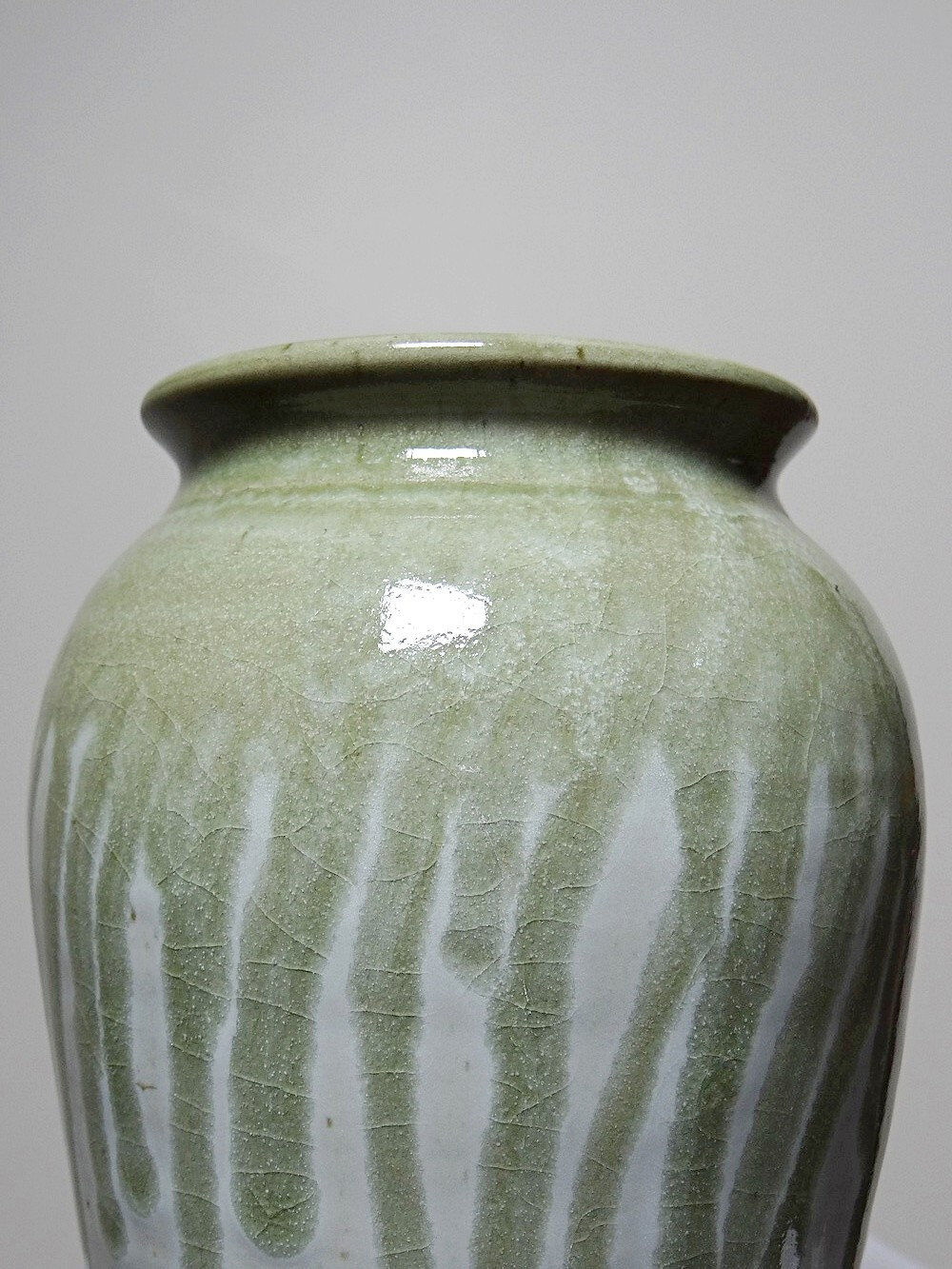 Vintage ash-glazed artisanal stoneware Wabi-Sabi modernist vase