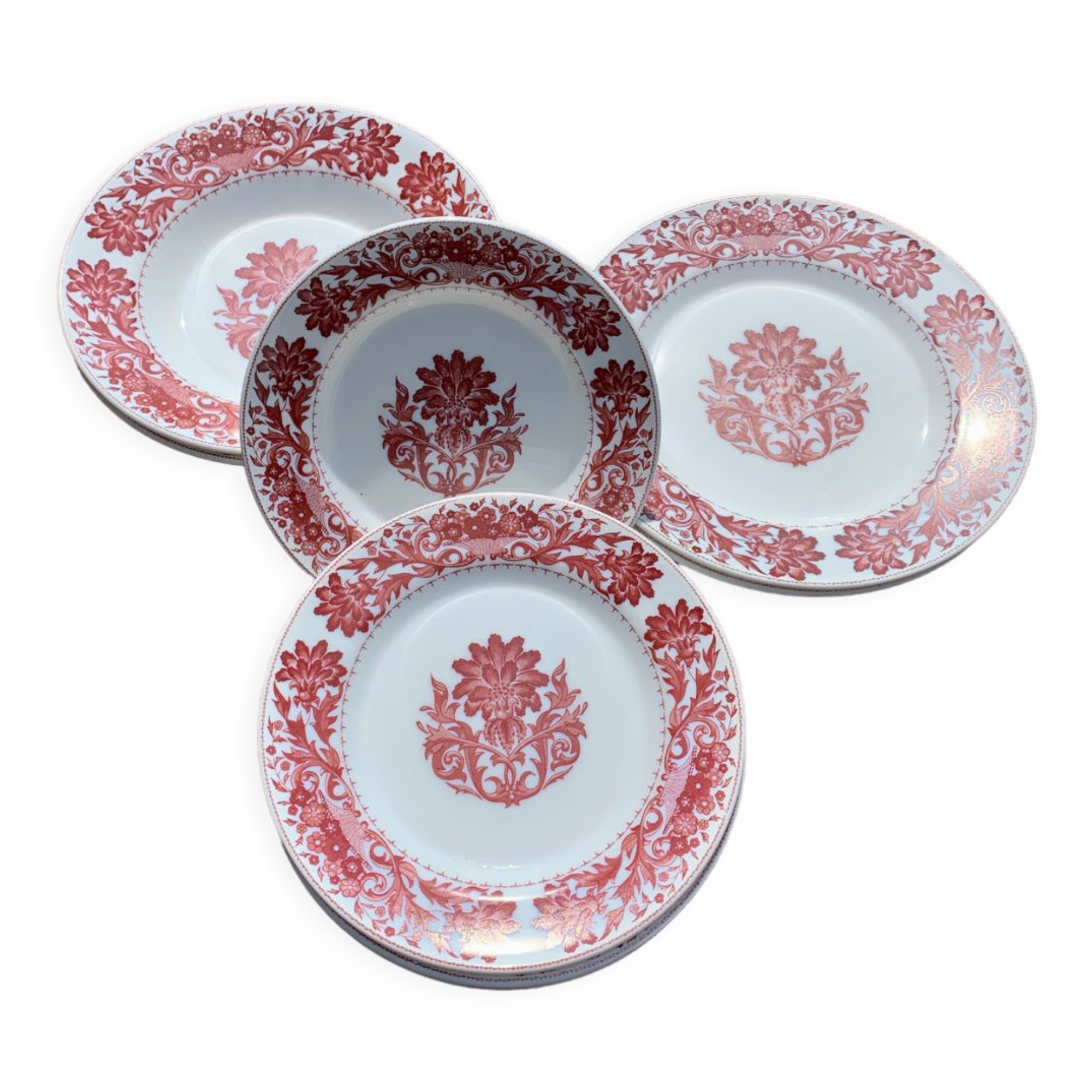 6 ASSIETTES CREUSES ARCOPAL Pub ELF, Opaline 1970 -80, motif floral et