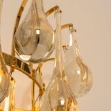 Large Pair of Gilded Brass and Crystal Wall Lights by Palwa, Germany, 1970s