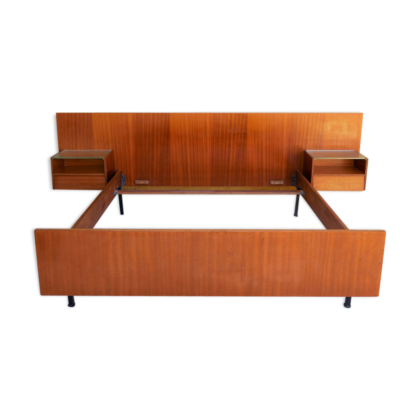 With suspended nightstands vintage teak bed