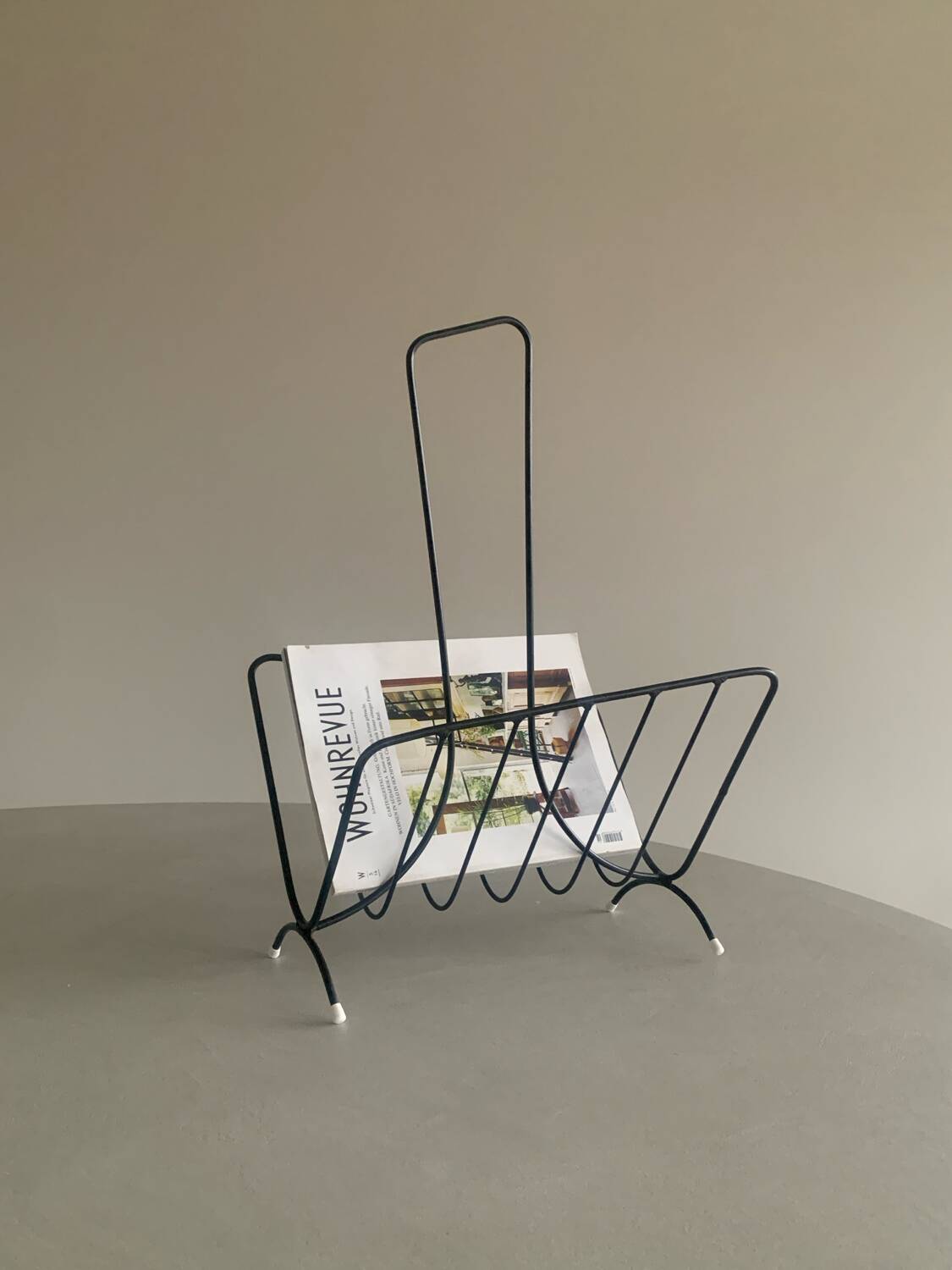 Vintage black metal magazine rack, 70s