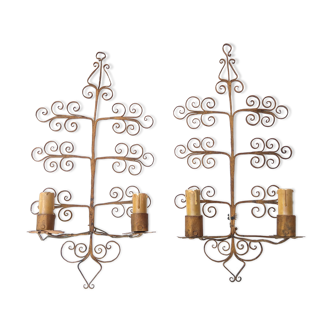 Pair of gilded wall lamps, Spanish ironwork, nineteenth