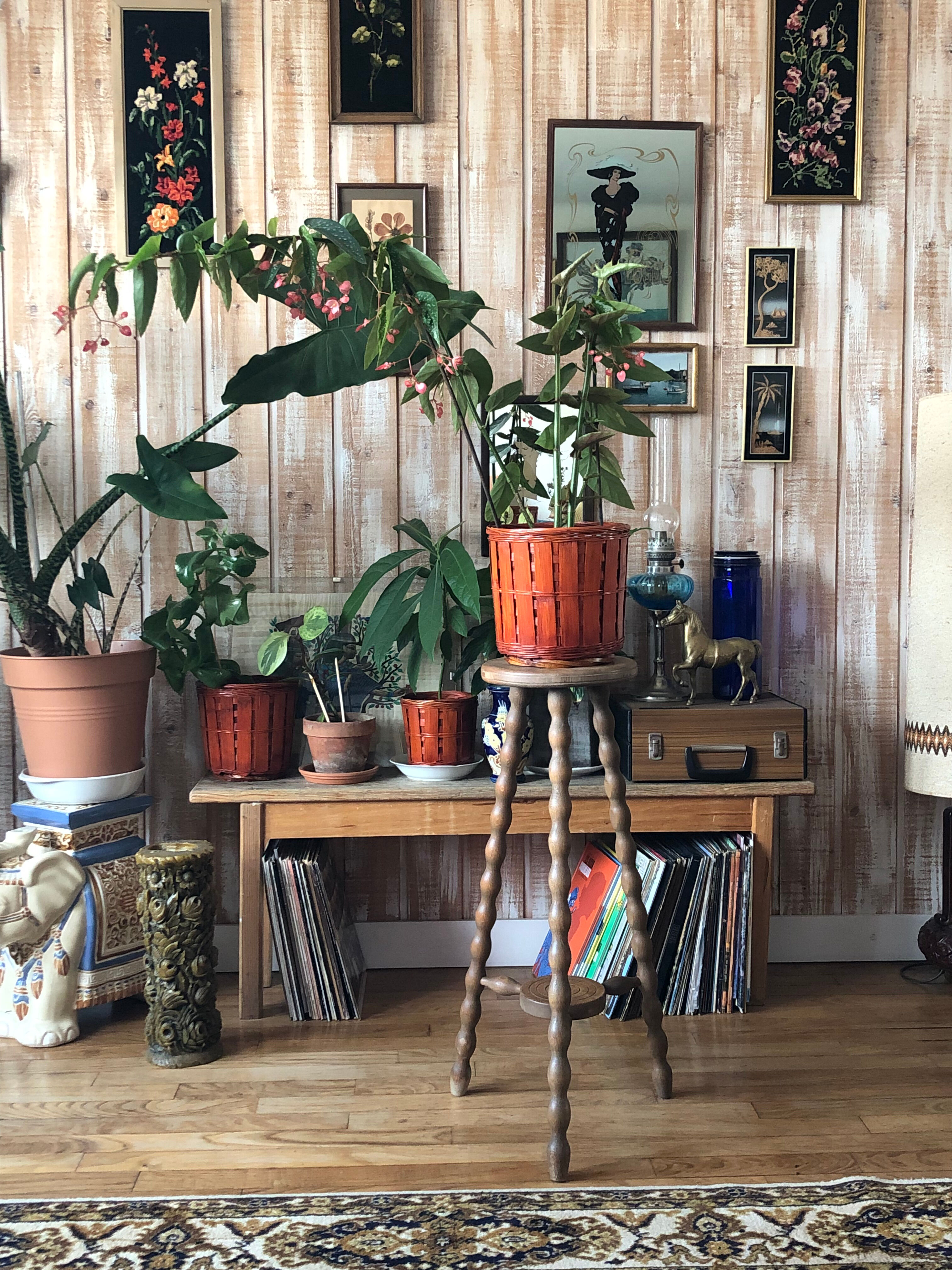Porte plante bois deux niveaux