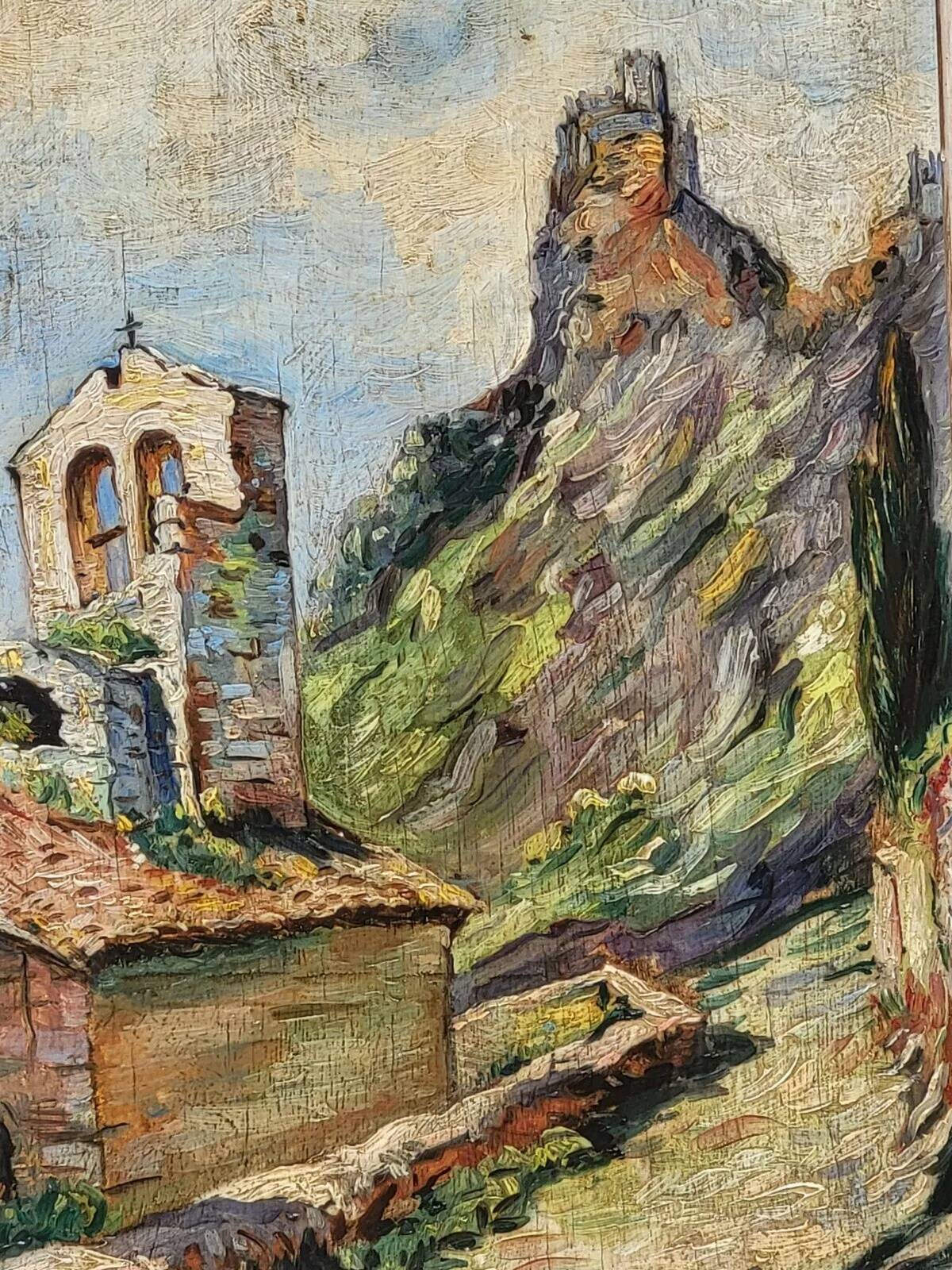 Antique 19th Century Landscape Church Steeple Oil Painting