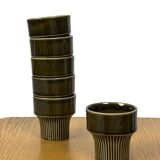 Ensemble de 6 tasses vintage en grès émaillé vert olive