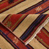 Vintage Sand Beige & Blue Kilim Runner Rug, 70x258Cm