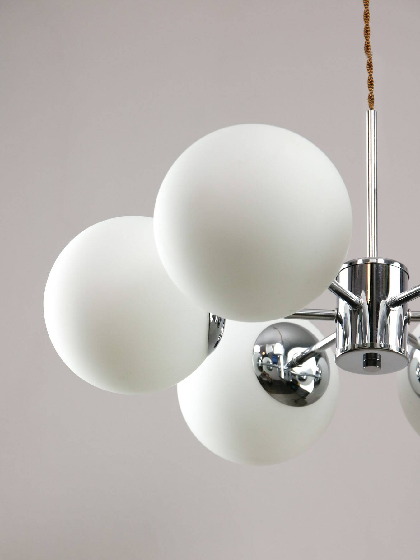 Space Age Italian Chrome and Opaline Chandelier, 1970s