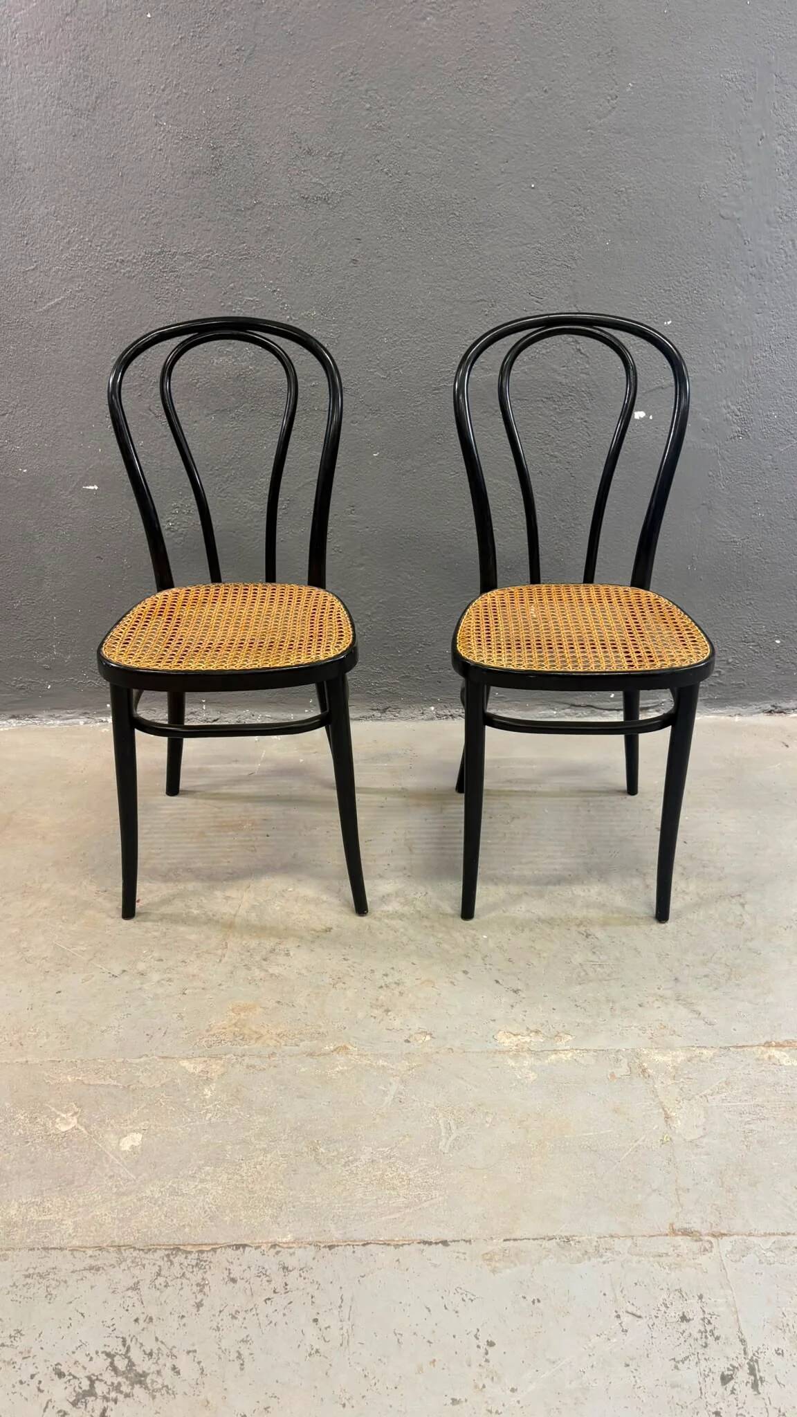 Pair of bentwood chairs, Vienna straw seats, 1960s, Poland