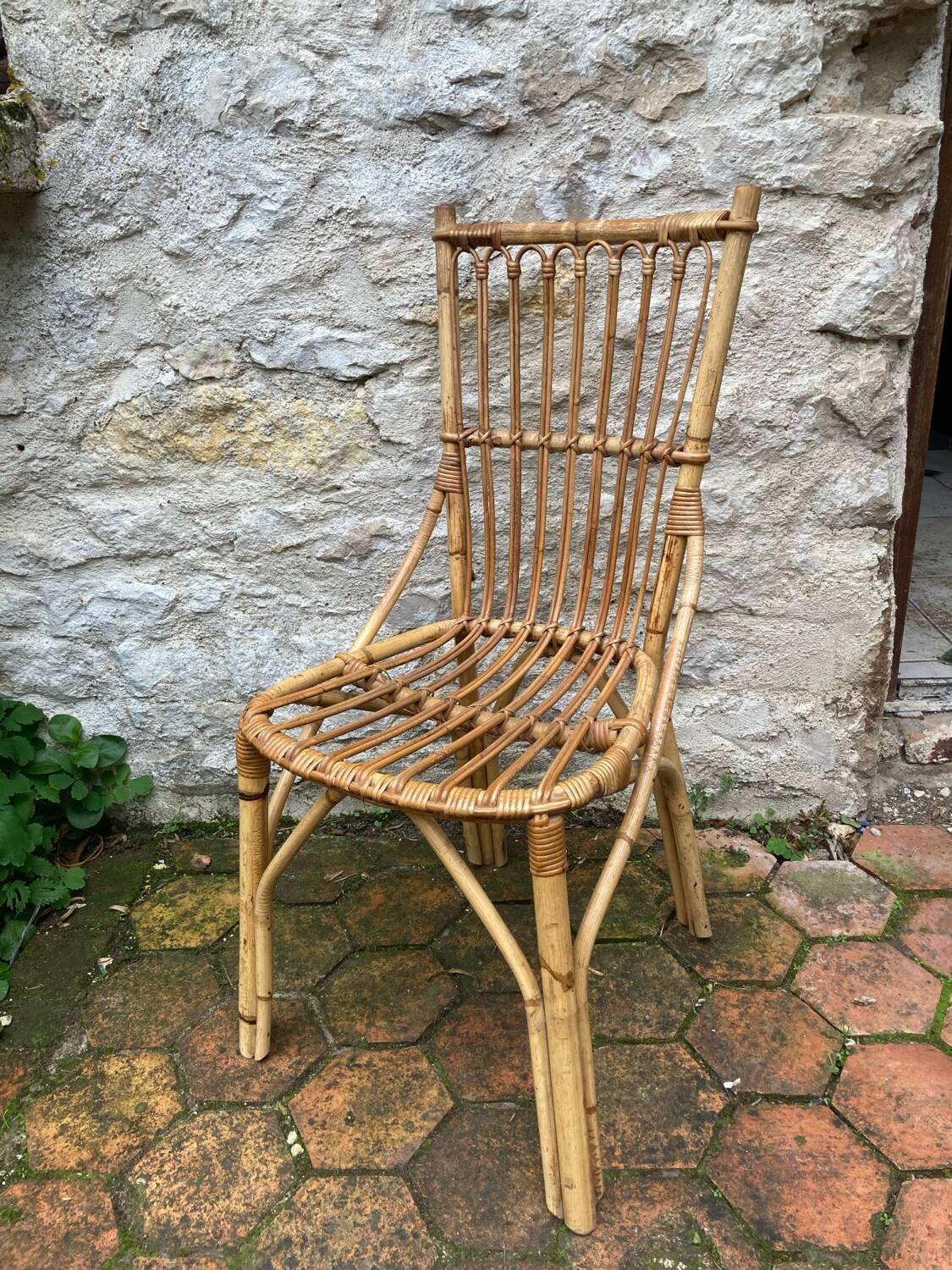 Lot de 10 chaises en rotin vintage