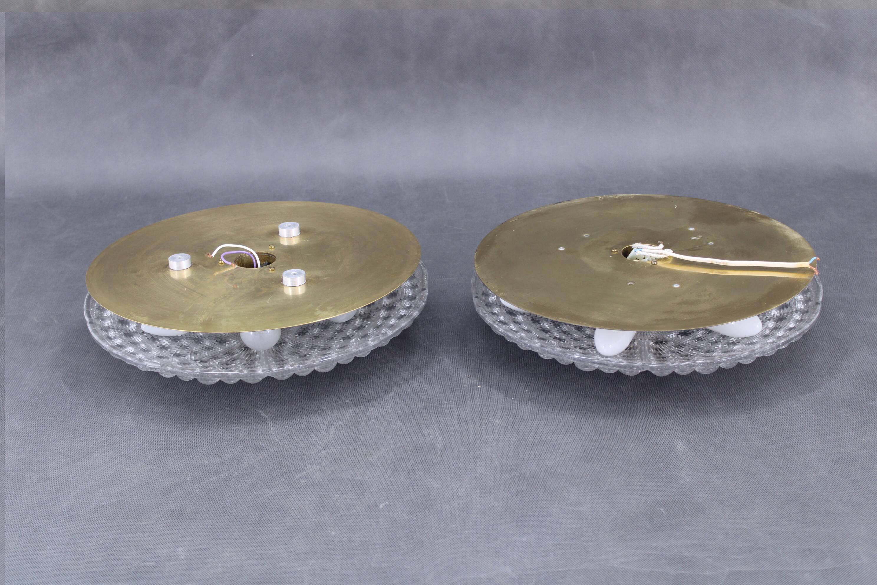 1970s Carl Fagerlund Pair of Brass and Glass Ceiling Lamps, Sweden