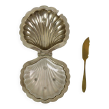 Beurrier coquillage en métal chromé et verre et couteau, Angleterre