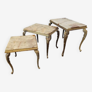 Regency style nesting tables onyx and brass