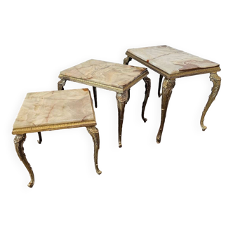 Regency style nesting tables onyx and brass
