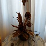 Large lamp, bouquet of vintage anemone flowers, gold metal, Hans Kogl