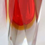 Murano glass vase, red and yellow submerged molate