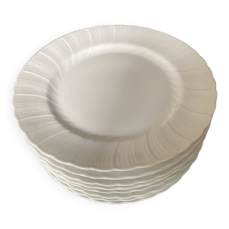 Ensemble de 11 assiettes plates, en porcelaine blanche et bords côtelés
