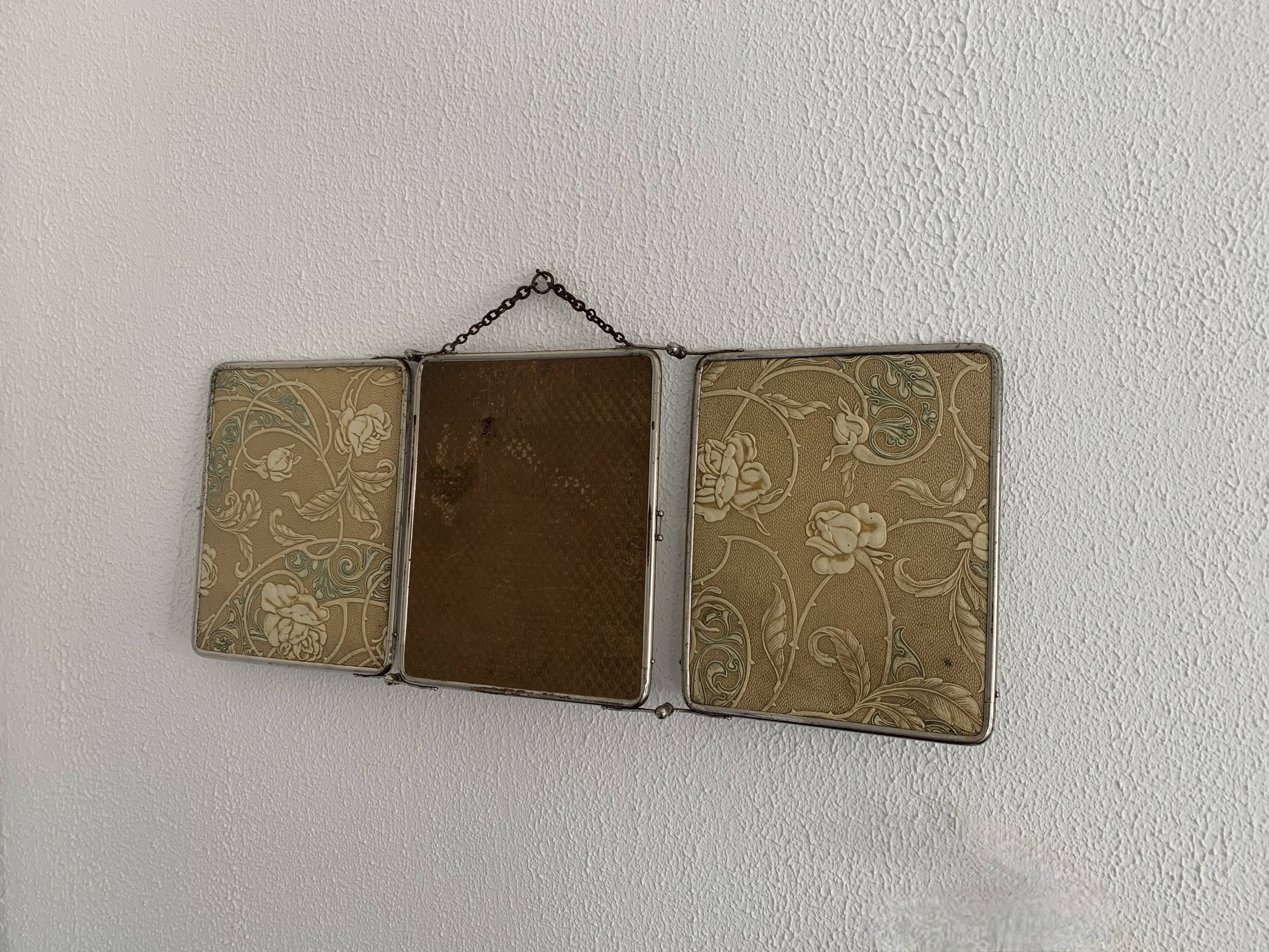 Vintage 1900 barber's triptych mirror Le Solide Paris Art Nouveau - 30 x 77