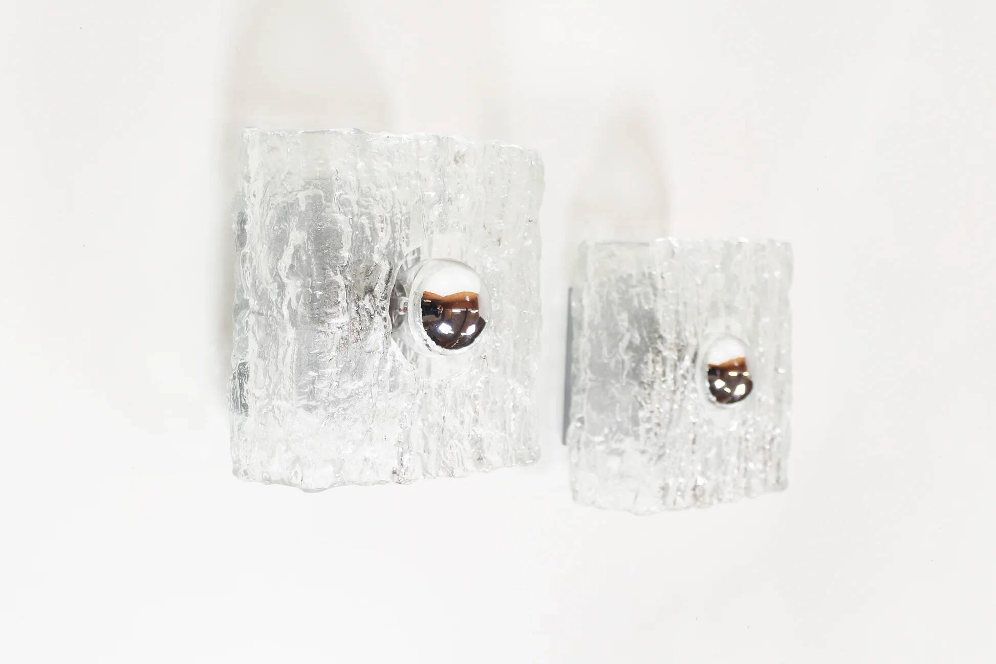 Large pair of 'ice glass' wall lamps by Kaiser Leuchten