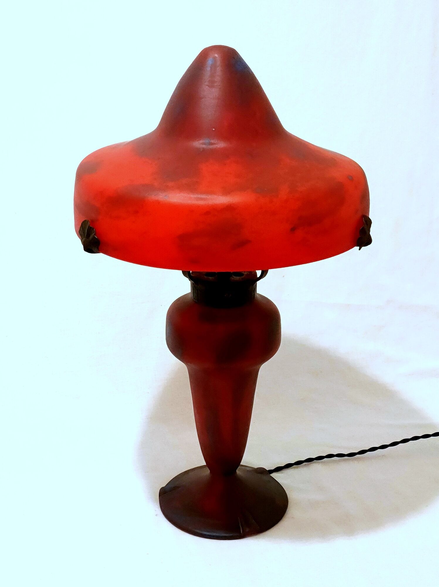 Champignon art-nouveau lamp signed schneider charles - foot and lampshade in glass paste
