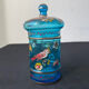 Hand-painted blue glass pot flowers and birds