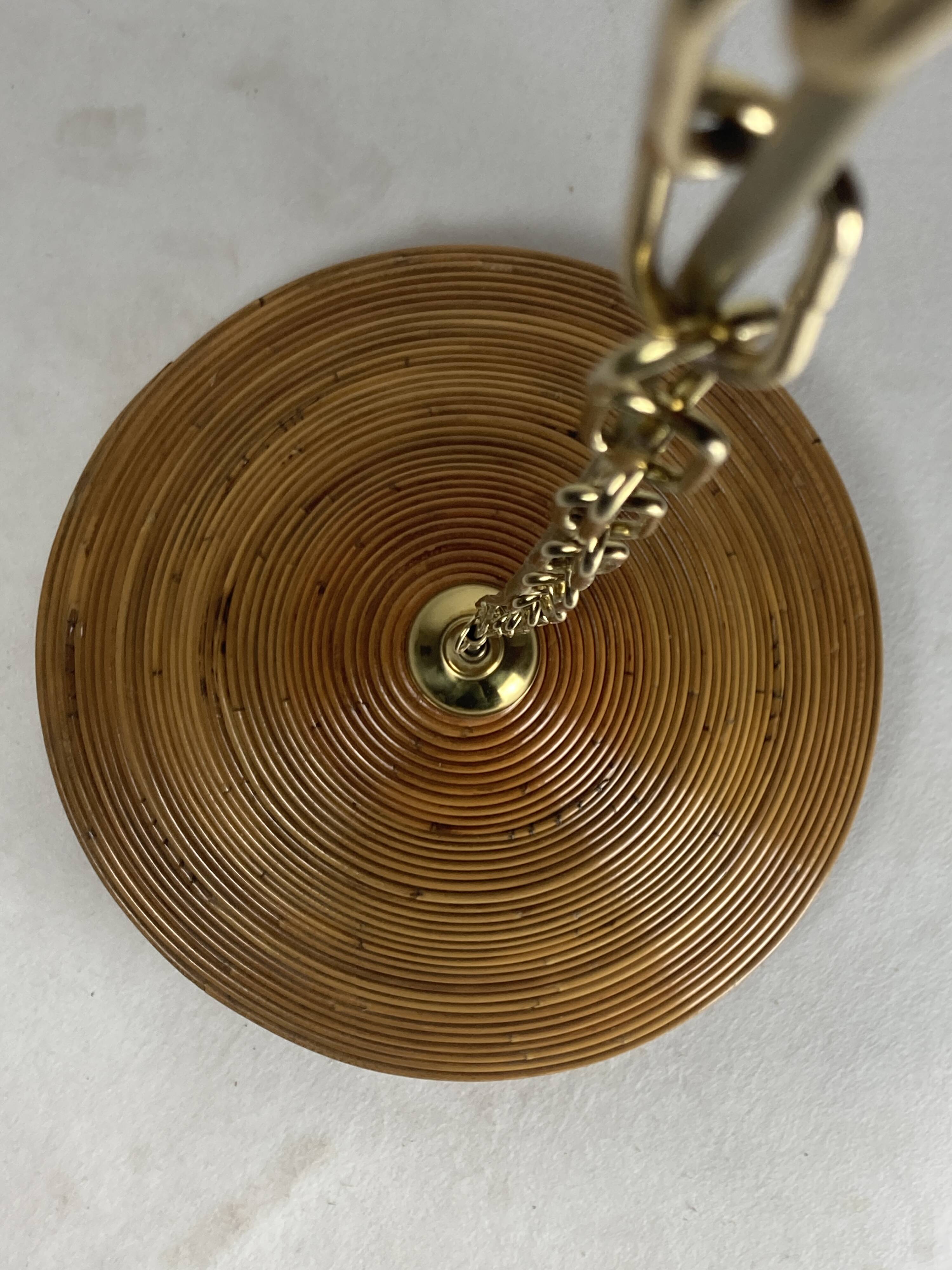 Pencil Split Reed, Rattan, Bamboo & Brass Pendant Lamp, 1970s