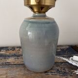 Table lamp in pastel blue and pleated opaline ceramic