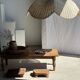Large suspension or lampshade in flat woven tulip flower rattan H35 D