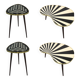 4 x side table retro, kidney shaped L, triangular high, black/white