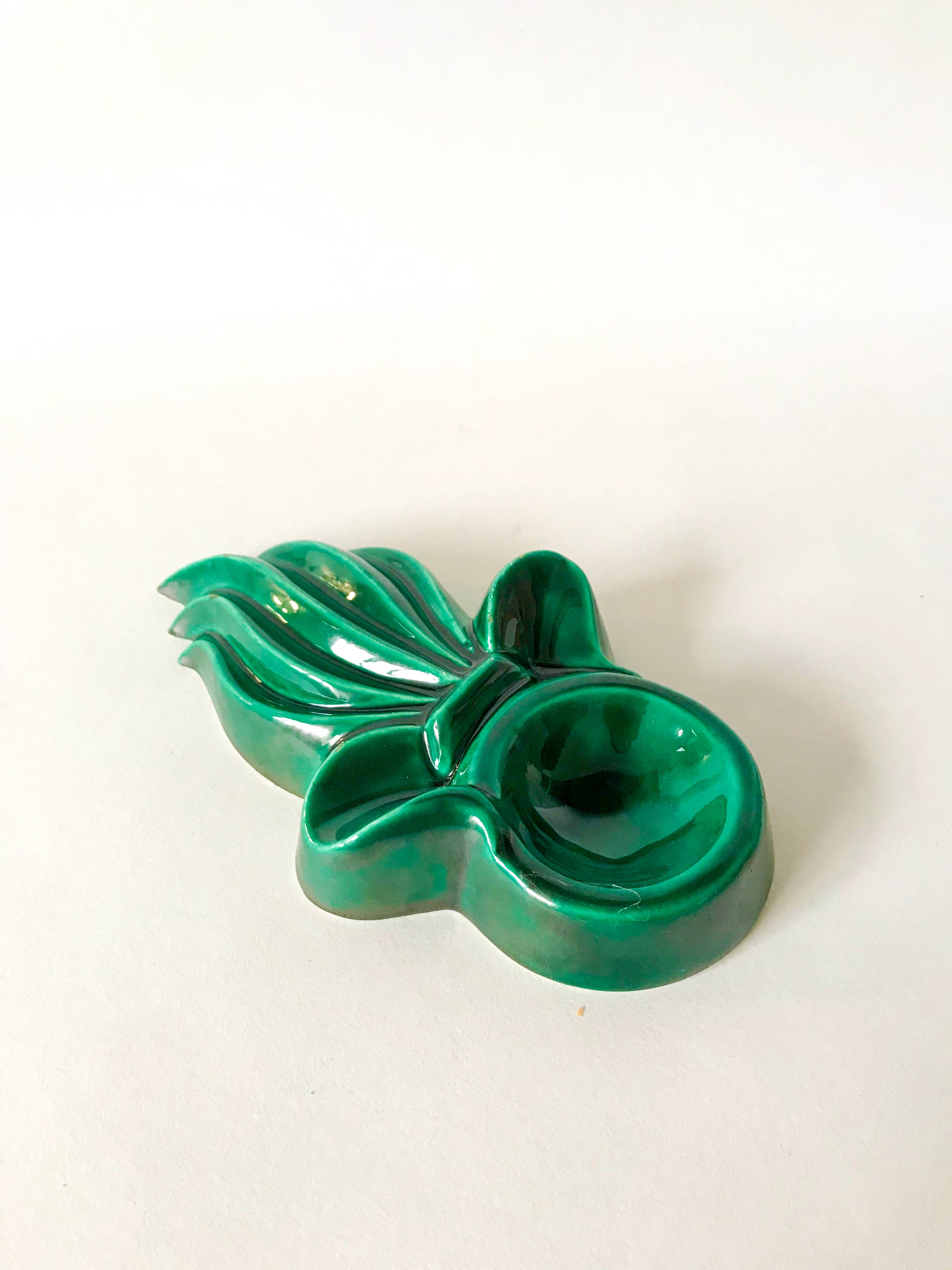 green and gold ceramic ashtray from the 60s
