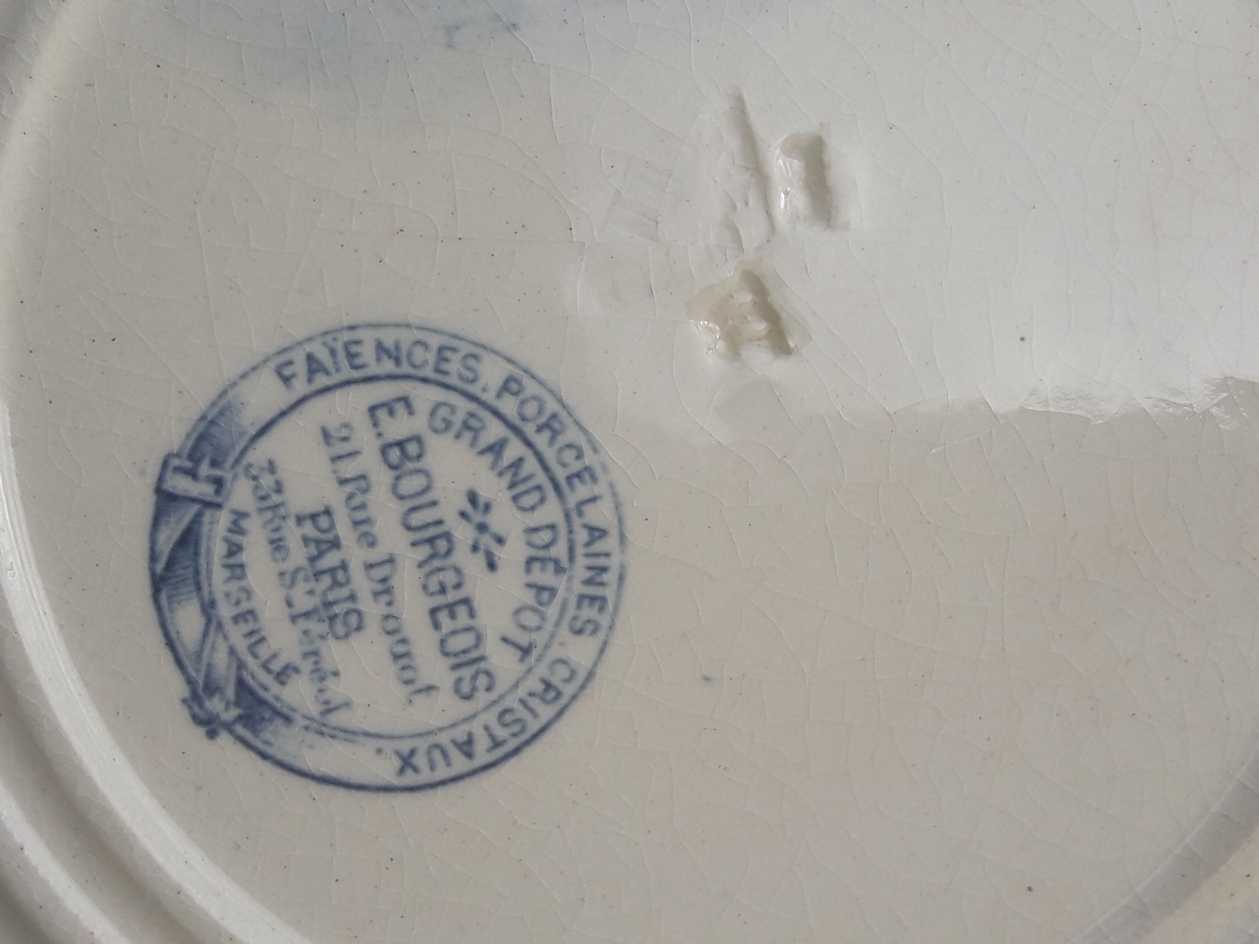 Ancient plate in porcelain earthenware crystals the large deposit E Bourgeois
