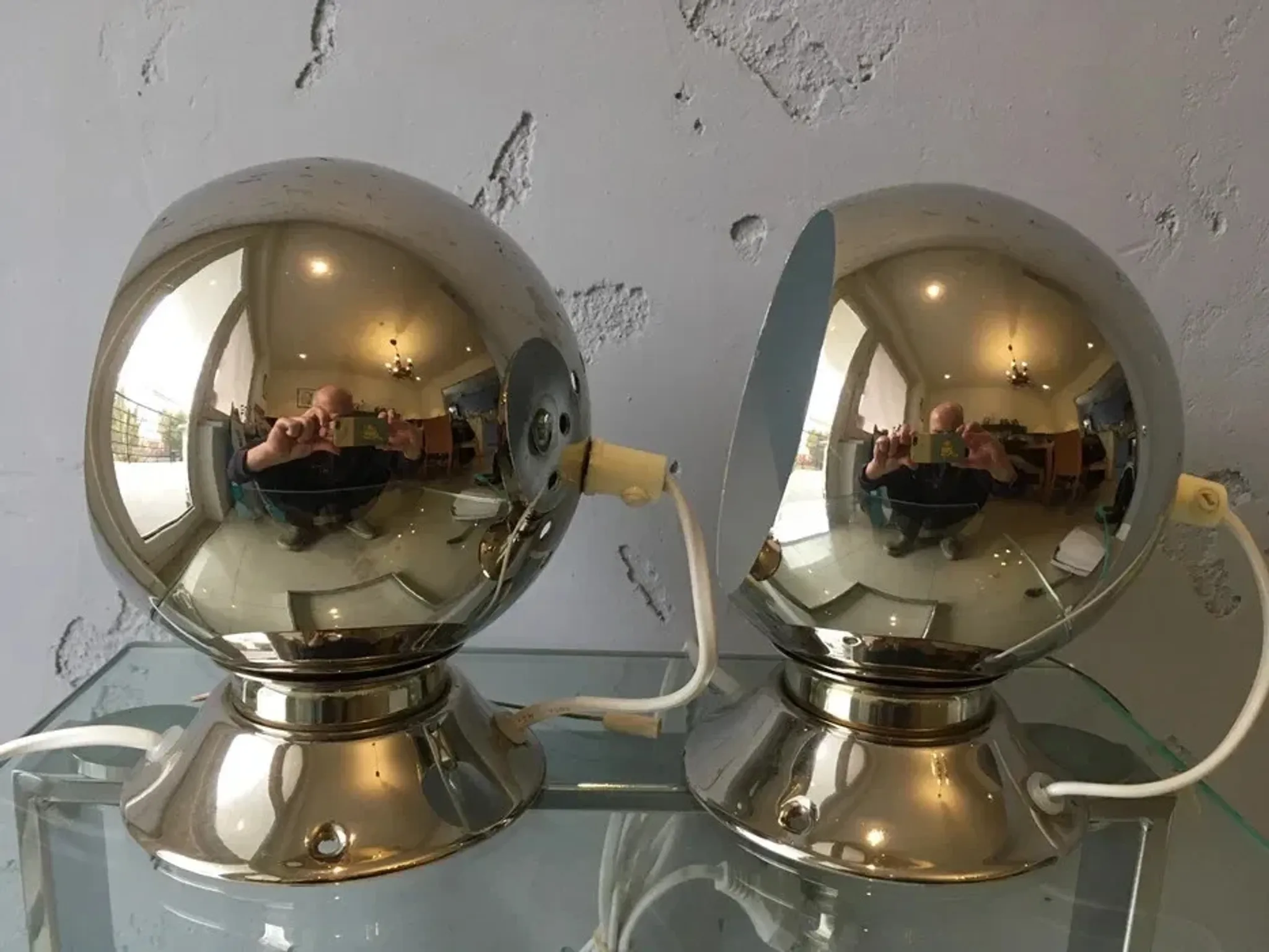 Pair of Abo Randers Eye Ball table lamps, brass-plated, Denmark, 1970s