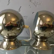 Pair of Abo Randers Eye Ball table lamps, brass-plated, Denmark, 1970s