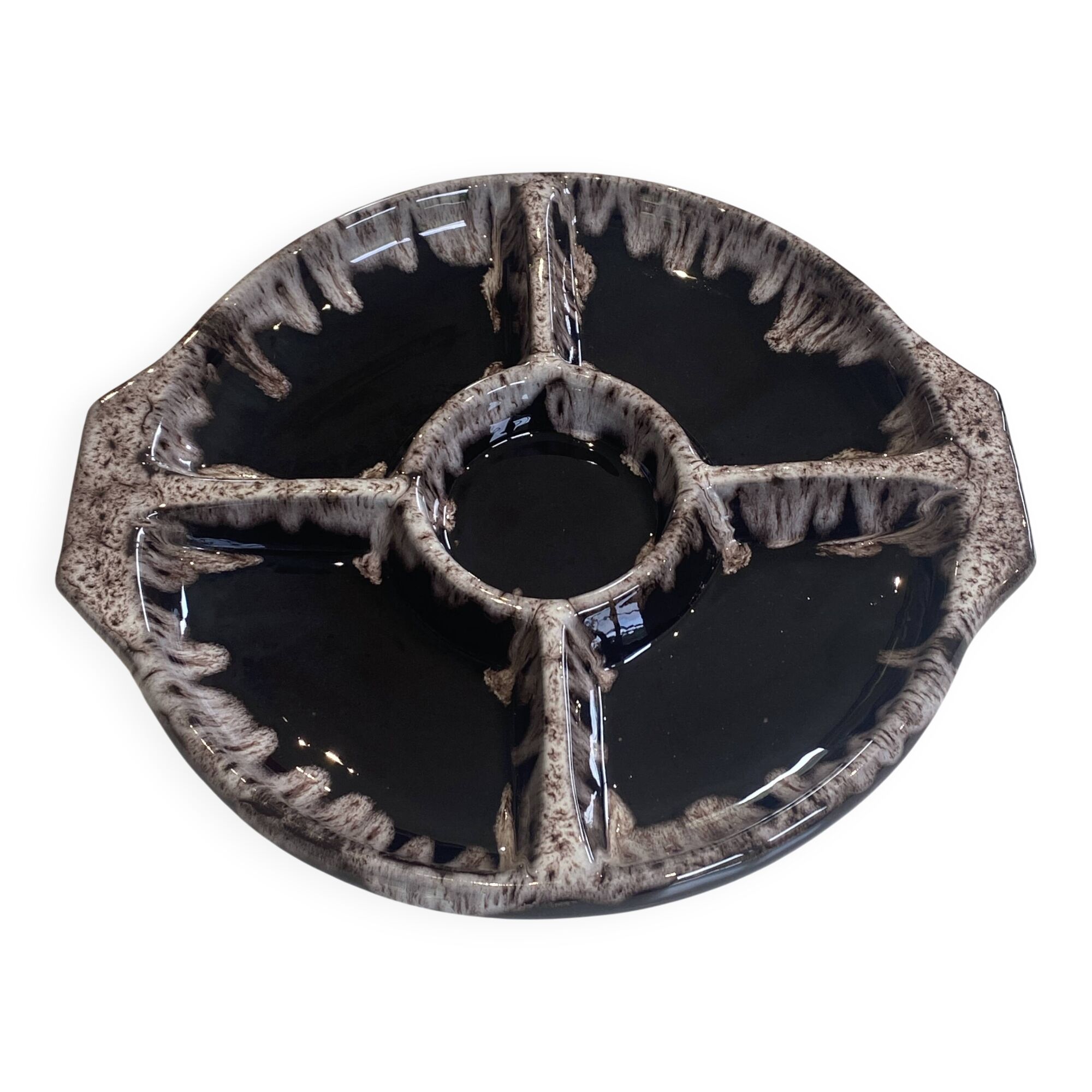 Large compartmented dish, ceramic, M. Giuge, Vallauris