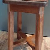 Old 4-foot stool, cross structure, varnished solid wood, 1970s