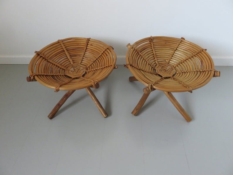 70s bamboo rattan basket