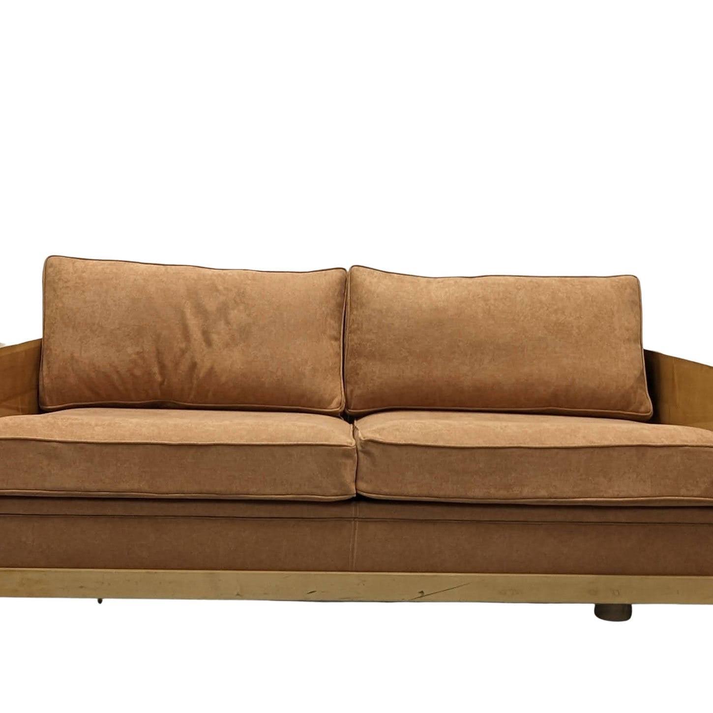 Key Largo Hugues Chevalier sofa Art Deco style in sycamore and suede