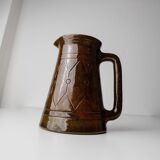 Vintage ceramic pitcher or vase with handle by Urbano Fontana, relief, brown glaze, Italy 1970s.